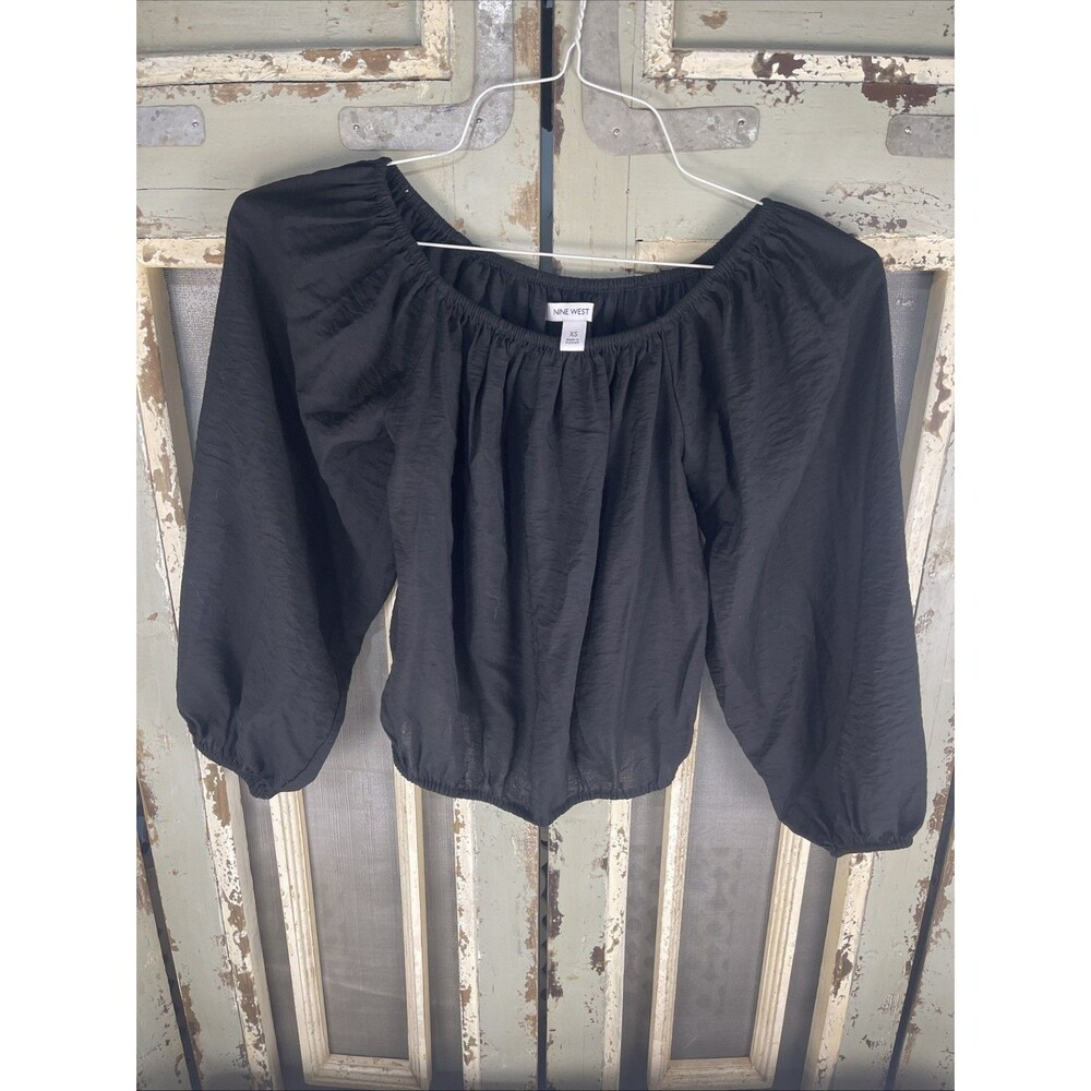 Nine West Black Puff Sleeve Crop Blouse XS